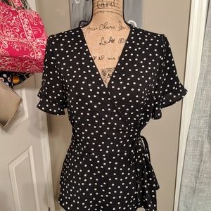 Bobeau Short Sleeve Crepe Faux Wrap Top